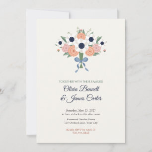 Invitación de boda con ramo de anémona y ranúnculo