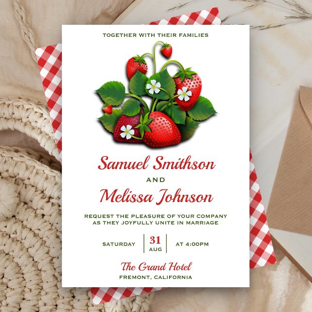 Invitación de boda con ramo de fresas rojas lindas (Subido por el creador)