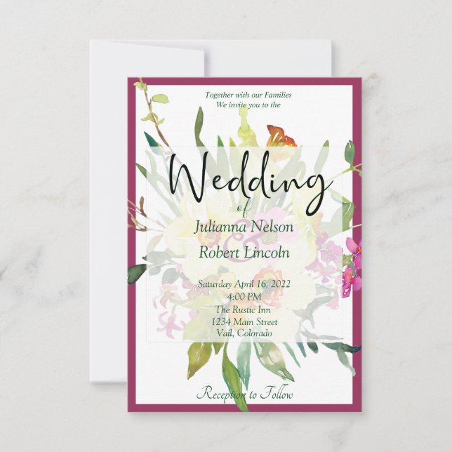 Invitación de boda con ramo de narcisos de primave (Anverso)