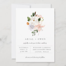 Invitación de boda con ramo floral de jardín elega