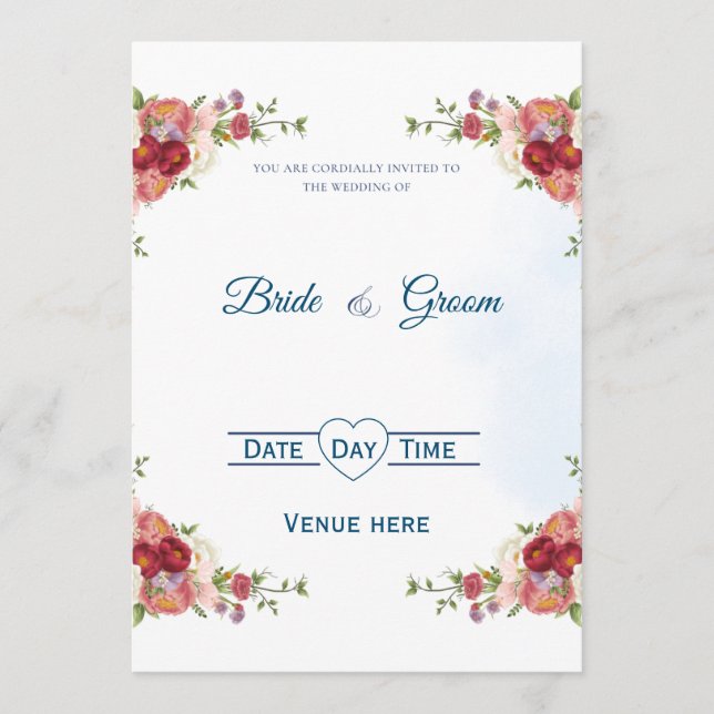 Invitación de Boda con Ramo Floral Elegante (Anverso)