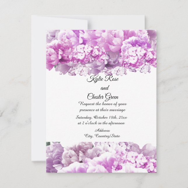 Invitación de boda con ramo monocromático rosa (Anverso)