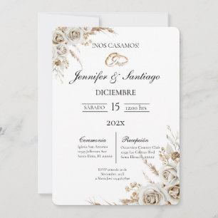 Invitación de boda con ramo y anillo