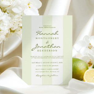Invitación de boda con raya verde oliva