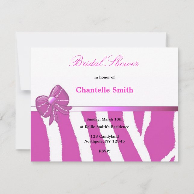 Invitación de boda con rayas de cebra rosadas (Anverso)