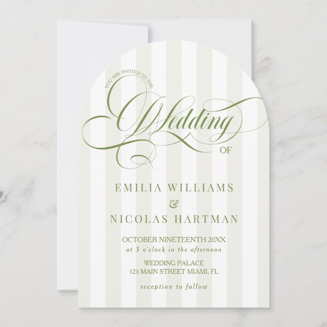 Invitación de boda con rayas verdes (Anverso)