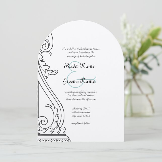 Invitación de boda con recorte Art Deco (Anverso de pie)