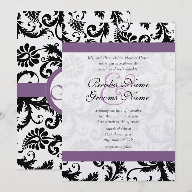 Invitación de boda con remate de uva y remolinos d (Anverso / Reverso)