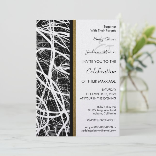Invitación de boda con remolino blanco moderno (Anverso de pie)