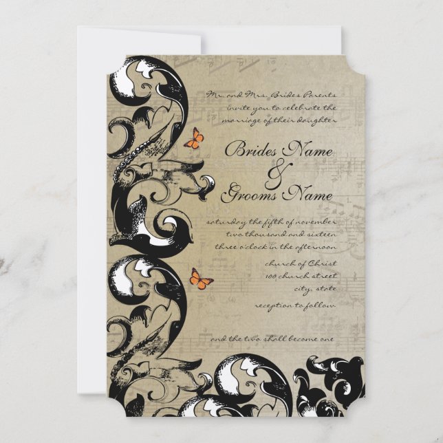 Invitación de boda con remolino de mariposa (Anverso)