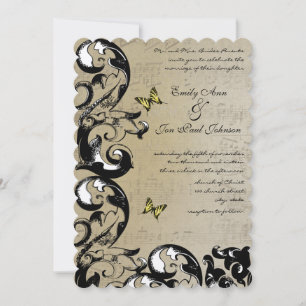 Invitación de boda con remolino de mariposa amaril