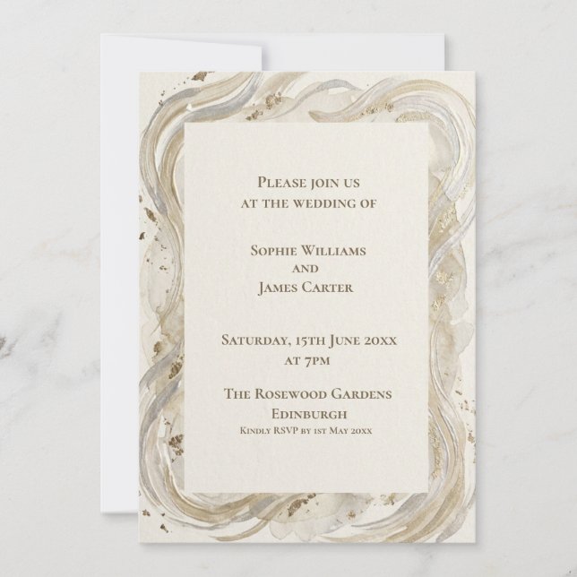 Invitación de boda con remolino de oro crema (Anverso)