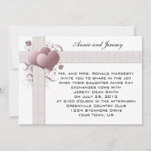 Invitación de boda con remolinos de corazones rosa