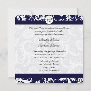 Invitación de boda con remolinos de damasco azul m