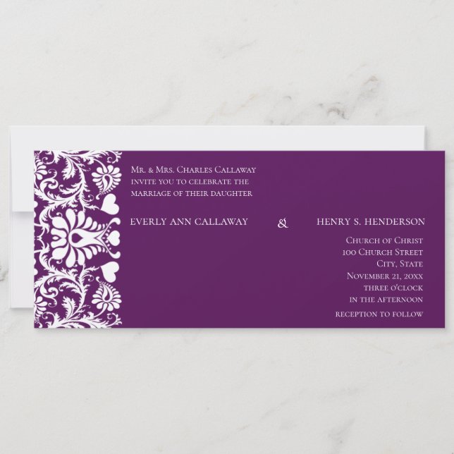 Invitación de boda con remolinos de damasco de cir (Anverso)
