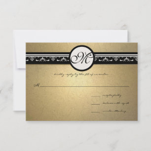 Invitación de boda con remolinos de damasco dorado
