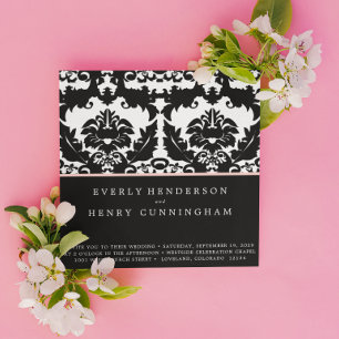 Invitación de boda con remolinos de damasco rosa y
