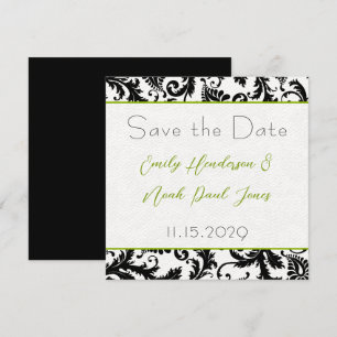 Invitación de boda con remolinos de damasco verde 