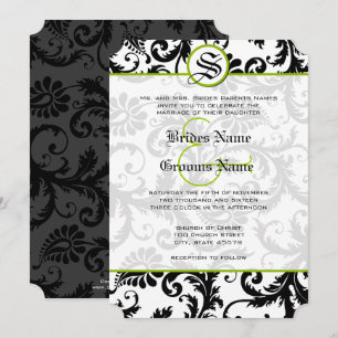 Invitación de Boda con Remolinos de Damasco Verde 