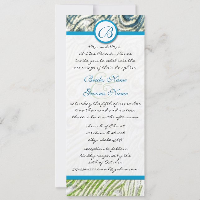 Invitación de boda con remolinos de plumas de pavo (Reverso)