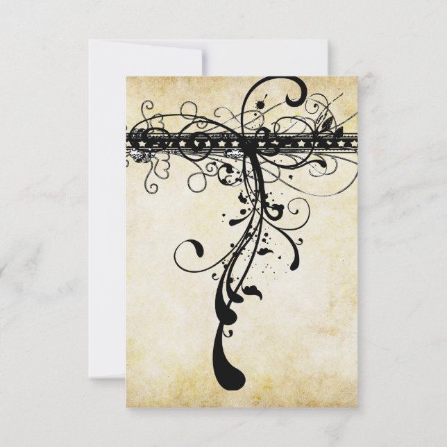 Invitación de boda con remolinos elegantes y funky (Reverso)