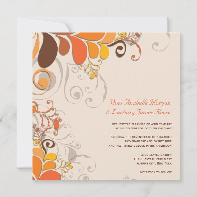 Invitación de boda con remolinos florales de decor (Anverso)