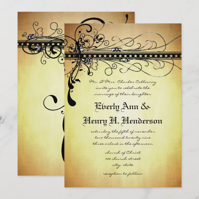 Invitación de boda con remolinos medievales rústic (Anverso / Reverso)