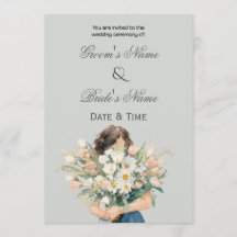 Invitación de boda con retrato floral elegante