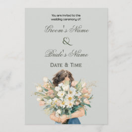 Invitación de boda con retrato floral elegante