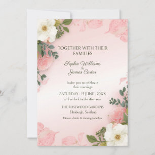 Invitación de boda con rosa blanca de color rosa r