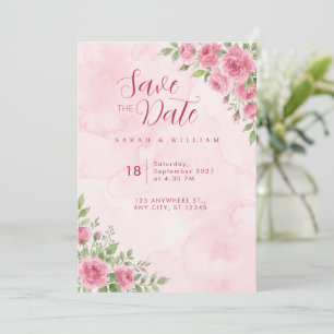 Invitación de boda con rosa de acuarela rosa rubor