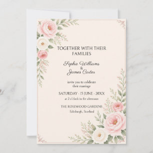 Invitación de boda con rosa de color rosa sonrojad