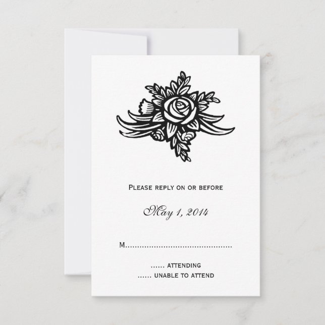 Invitación de boda con rosa de estilo de tatuaje R (Anverso)