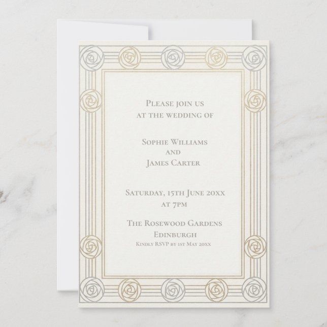 Invitación de boda con rosa de oro marfil (Anverso)