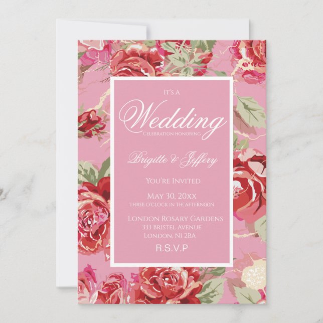 Invitación de boda con rosa roja (Anverso)