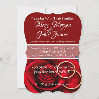Invitación de Boda con Rosa Roja Floral y Anillo