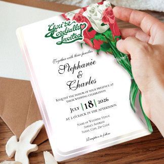 Invitación de Boda con Rosa Roja - Letra Verde 2