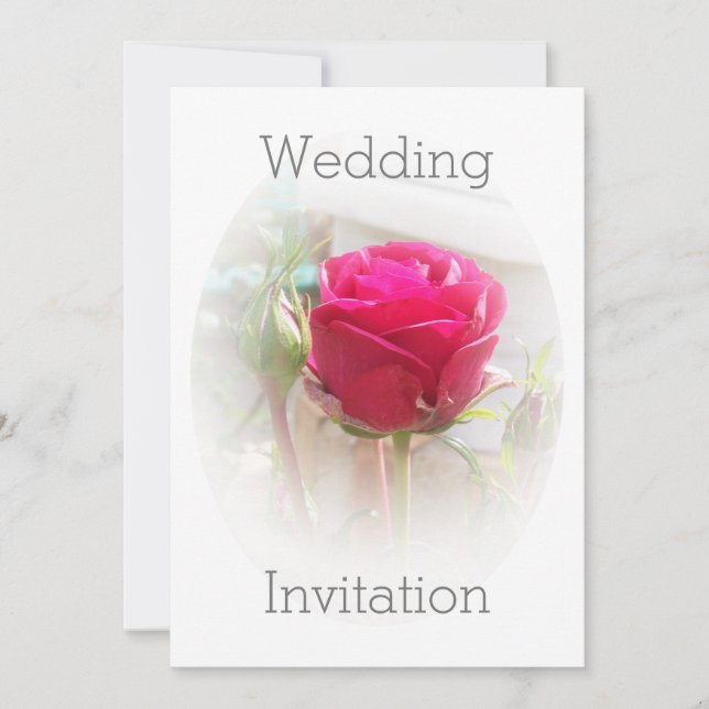Invitación de boda con rosa rosa (Anverso)