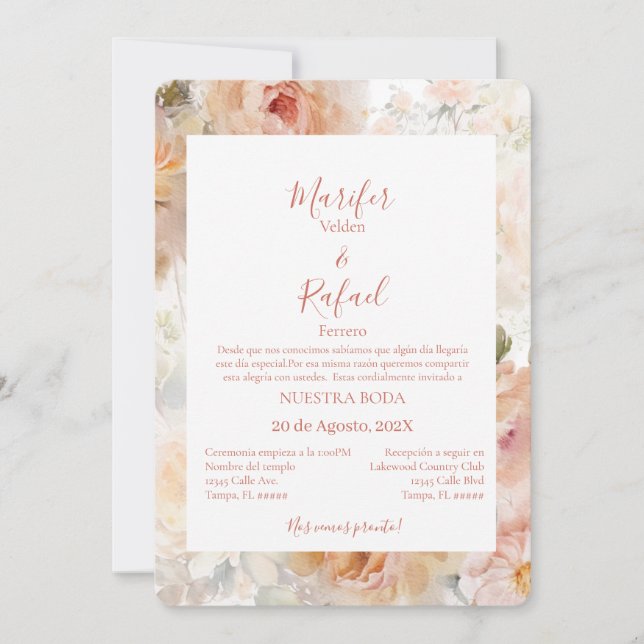Invitación de boda con rosas (Anverso)