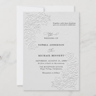 Invitación de boda con rosas blancas estampadas en