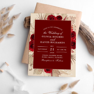 Invitación de Boda con Rosas de Borgoña y Pasto de