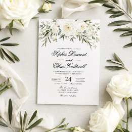 Invitación de boda con rosas de jardín blancas