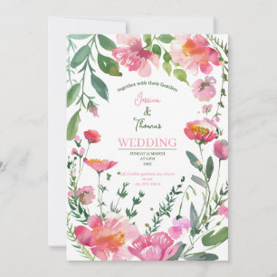 invitación de boda con rosas florales rosadas