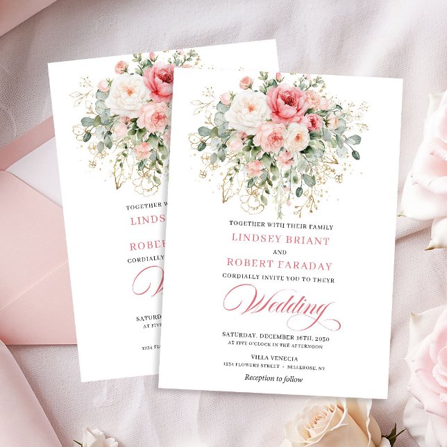 Invitación de boda con rosas Garden Boho Blush (Garden Boho Blush Roses Wedding Invitation)