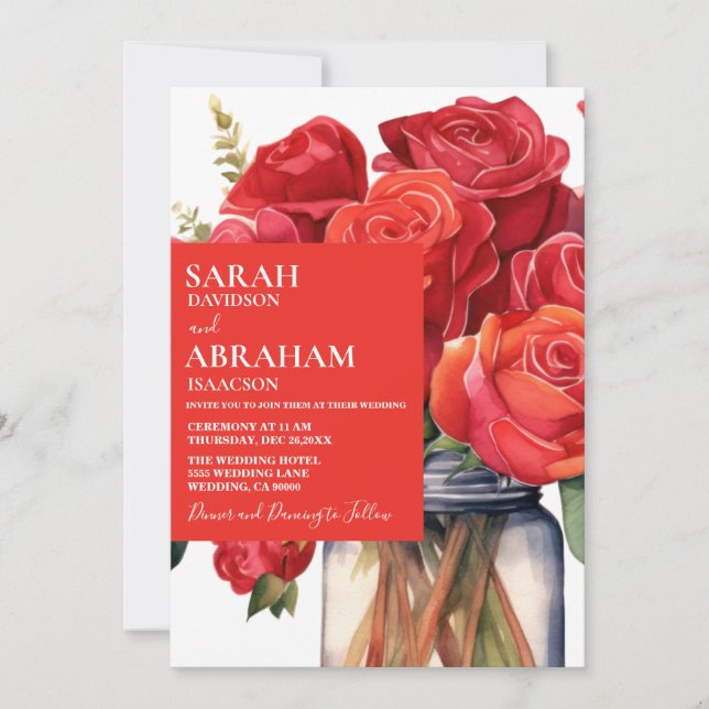 Invitación de boda con rosas rojas modernas (Anverso)