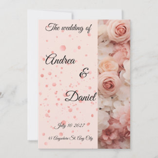 Invitación de Boda con Rosas Rosadas Elegantes y C