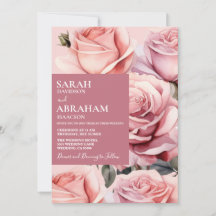 Invitación de boda con rosas rosadas modernas