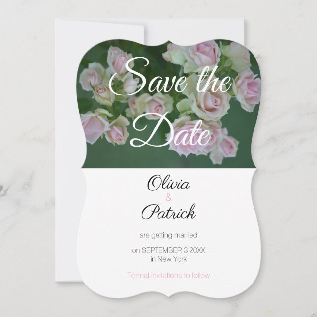 Invitación de boda con rosas rosadas para guardar  (Anverso)