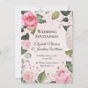 Invitación de Boda con Rosas Rosadas Románticas