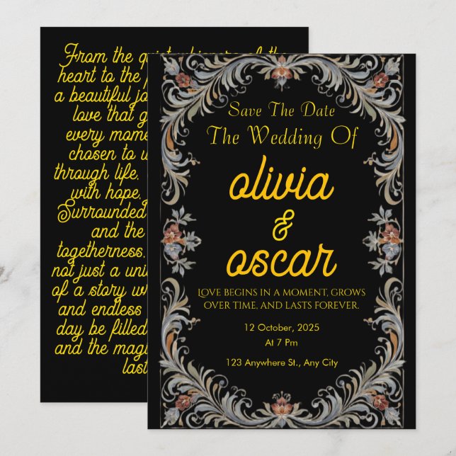 Invitación de Boda con Rosemaling Escandinavo Mode (Anverso / Reverso)